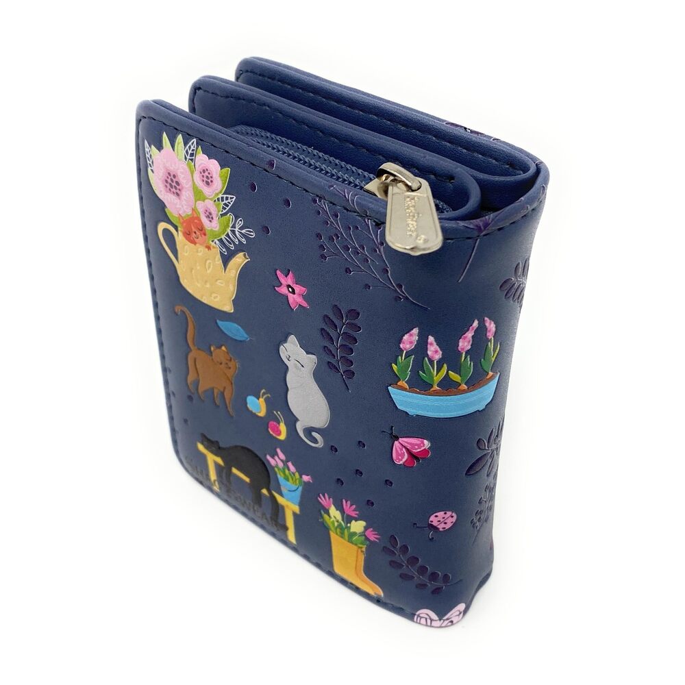1648 Cats in the Garden Small Wallet and Teen Girls Vegan Faux Leather 4.5" - Picture 2 of 6